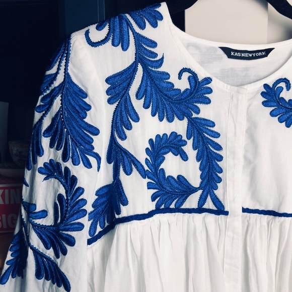 ANTHRO KAS New York embroidered cotton shirred - Picture 2 of 4